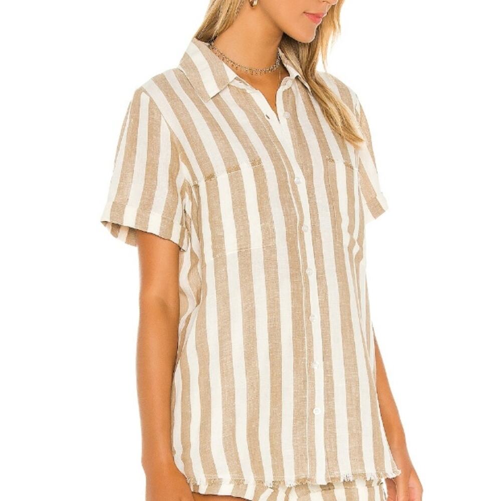 Md Show Me Your Mumu Antonelli Top Khaki Stripe Linen Button Up Resortwear Beach
